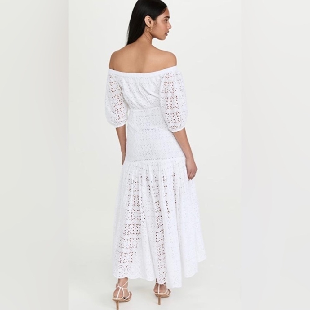 NEW Veronica Beard White Cali Eyelet Off the Shoulder Cotton Maxi Dress, Size 4 - Picture 3 of 11